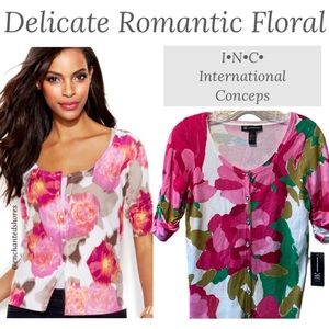 Floral Button Front Cardigan All Season Knit Sweater Delicate Flowers Size Small
